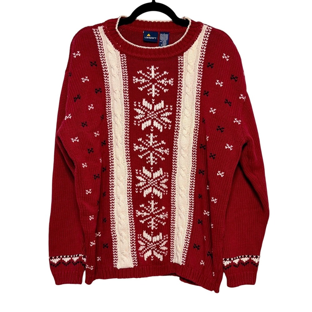 Lands' End Red Fair Isle Crewneck Sweater